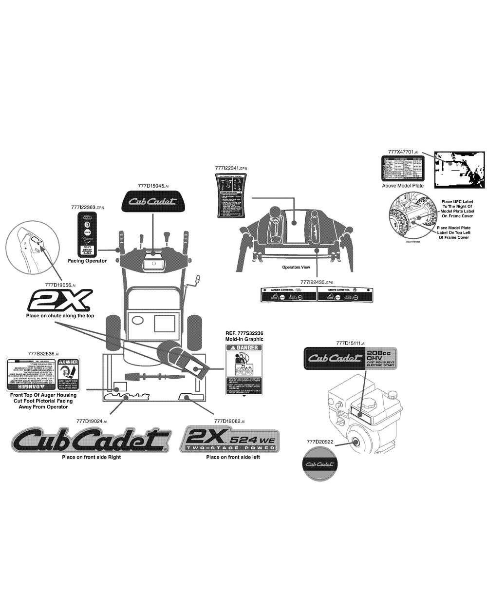 Label Map 31am63sr710 Diagram and Parts List for 2X524WE (31AM63SR710-31AM63SR713-31AM63SR756)(2015) Cub Cadet Snow Blower